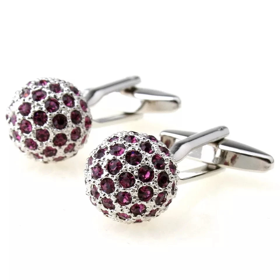 Запонки для жениха мужские французские темно фиолетовые синие Кристальные