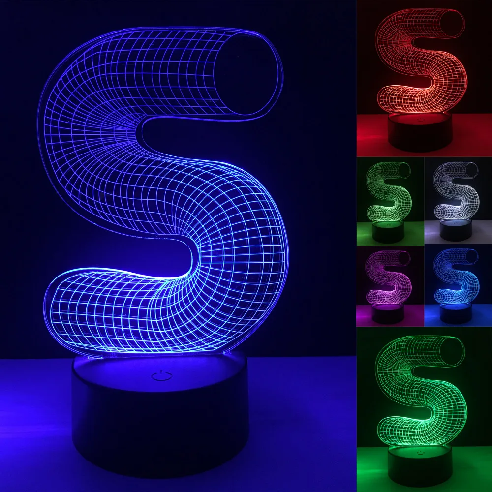 Уникальный 3D Алфавит буквы S RGB градиентный светодиодный ночник для сна USB