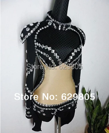 Наряды со стразами цельный женский Ds костюм сценическая одежда черные красные