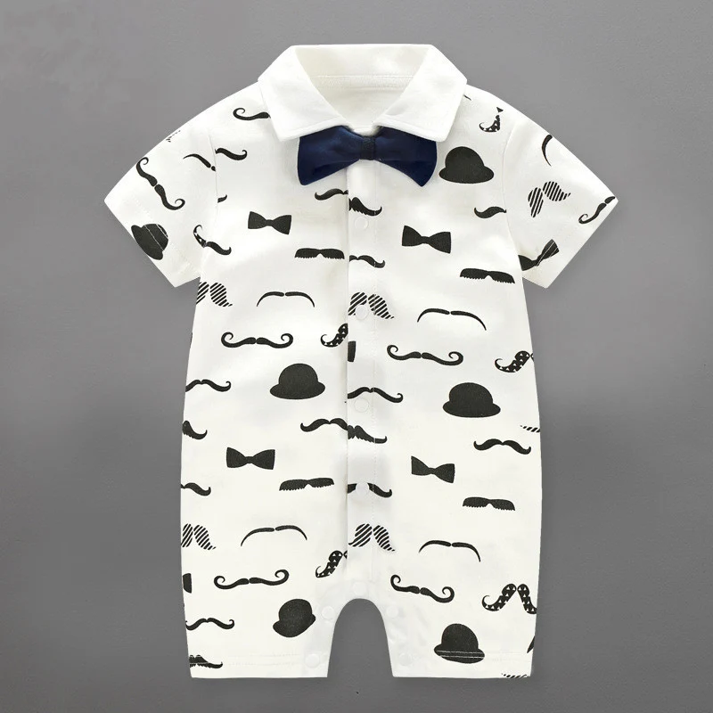 2019 Baby Rompers Gentleman Design Short Sleeve Boys with Bowknot Jumpsuit Newborn Clothes |