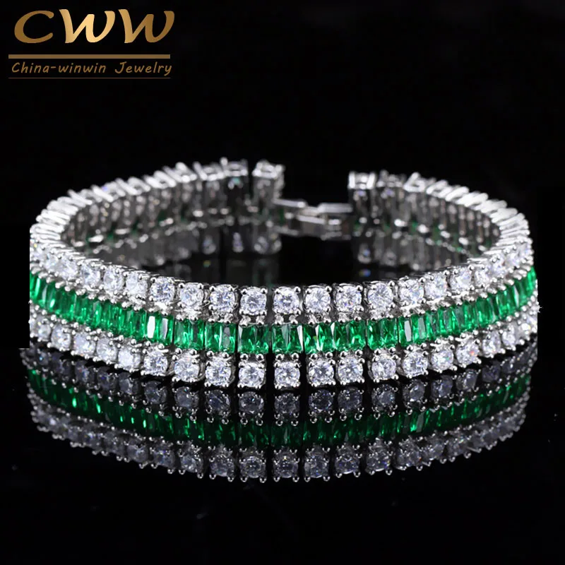 green CWWZircons бренд Игристое белое золото Цвет Топ Класс кубического циркония камень роскошный большой Обёрточная Бумага Браслет Свадебные украшения CB043 - Окраска металла: green