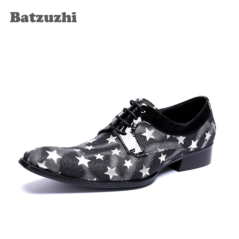 Мужские туфли из натуральной кожи черные классические со звездами деловая обувь