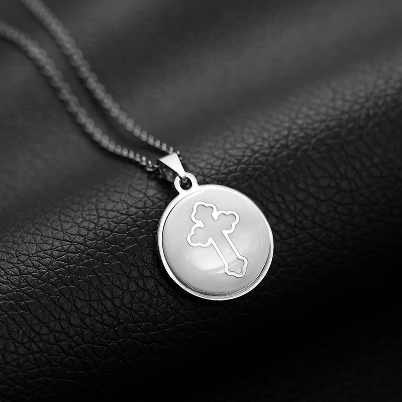 Stainless steel cross necklace for women jewelry Gold/Steel color Round Shell pendand Religious Bijoux | Украшения и аксессуары