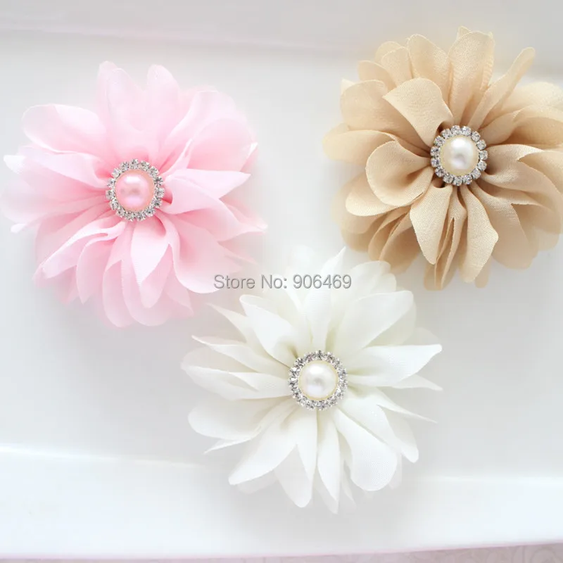 

7cm Girl hair flower Ballerina Flowers Chiffon Flowers,rhinestone Fabric Flowers For Headbands,Hair Accessories 500pcs
