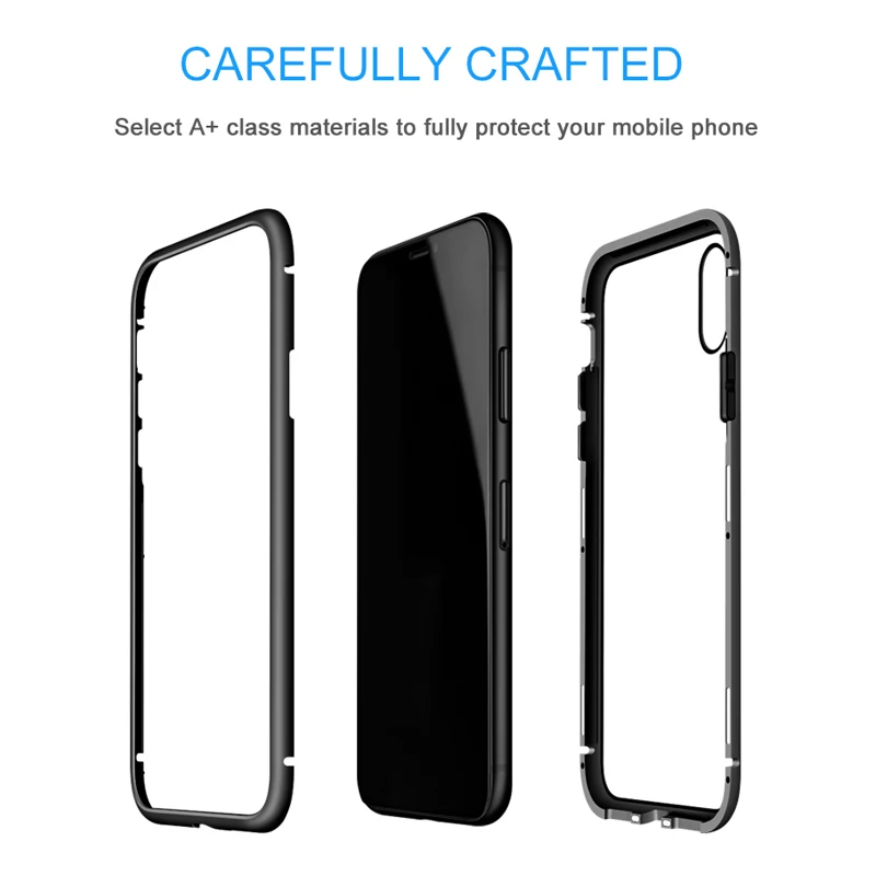 Elough luxury magnetic adsorption case for iphone 7 8 X Plus Phone metal bumper tempered glass back cover coque fundas capa |
