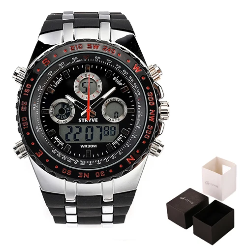 red with box Люксовый бренд STRYVE S8002 наручные часы Montre Homme многофункциональные спортивные часы армейские военные тяжелый циферблат Будильник светодиодные аналоговые часы - Цвет: red with box