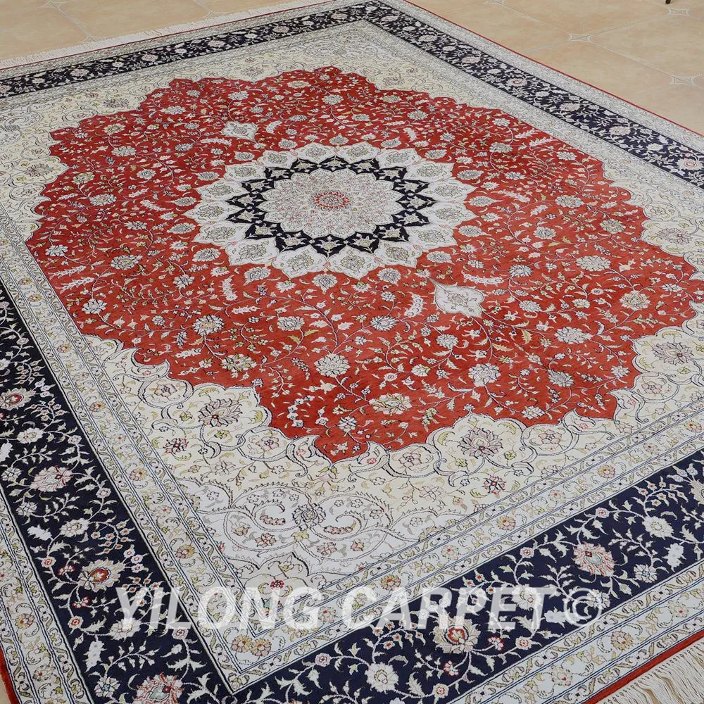 Kopen Yilong 9'x12 'Antieke Klassieke Kleed Grote Rode Medaillon Vantage Handgemaakte Perzische Zijden Tapijt (0896)