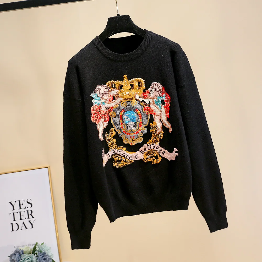 Fashion Designer Autumn Winter 2019 Women Sweater Thick Knitted Warm Casual Jumper Cozy Ladys Pullovers Embroidery | Женская одежда