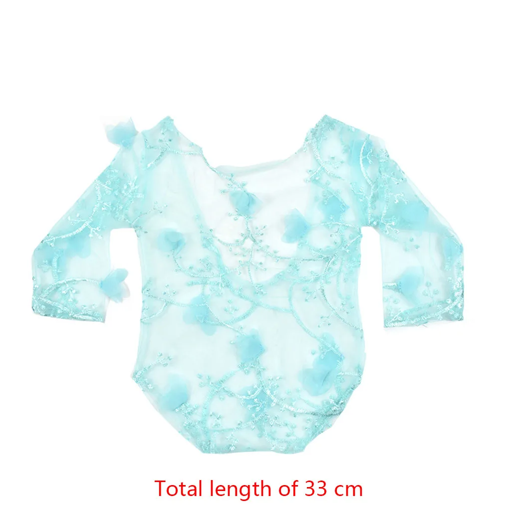 

Newborn Baby Photo Shooting Clothes Embroidery Lace Design Long Sleeve Round Neck Floral Infant Top