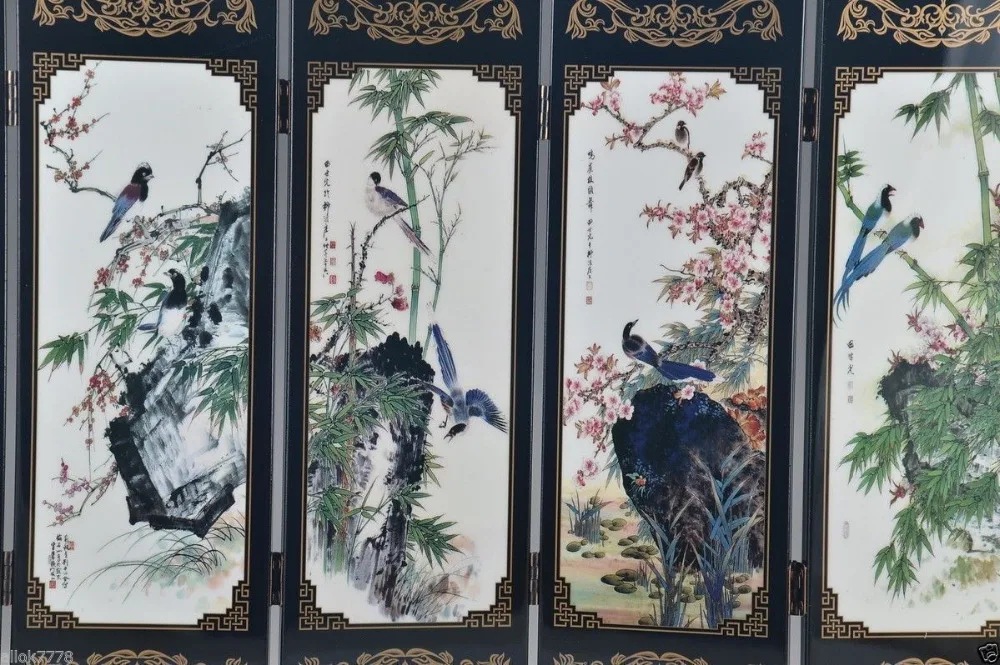 Китайская Лаковая ручная работа картина благоприятный складной экранный