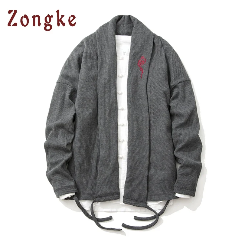 Zongke Китайская вышивка кардиган Для мужчин зимой хлопок v образным вырезом