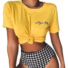 Летняя Корейская футболка, уличная хипстерская футболка, желтый топ с круглым вырезом и короткими рукавами, спортивный костюм футболки, футболка с забавным принтом для маленьких девочек