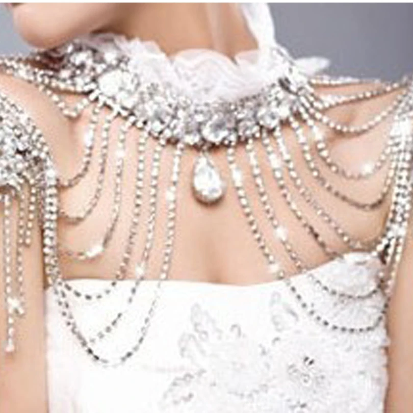 Кружевное модное свадебное ожерелье с цепочкой на плечо кружевное со стразами и