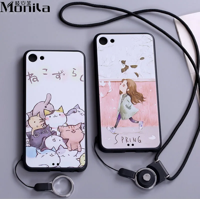 Cute Cartoon Matte Painting Soft Case For Meizu U10 / U20 M3 MAX Meilan X M3X Silicone Cover Black + Lanyard |