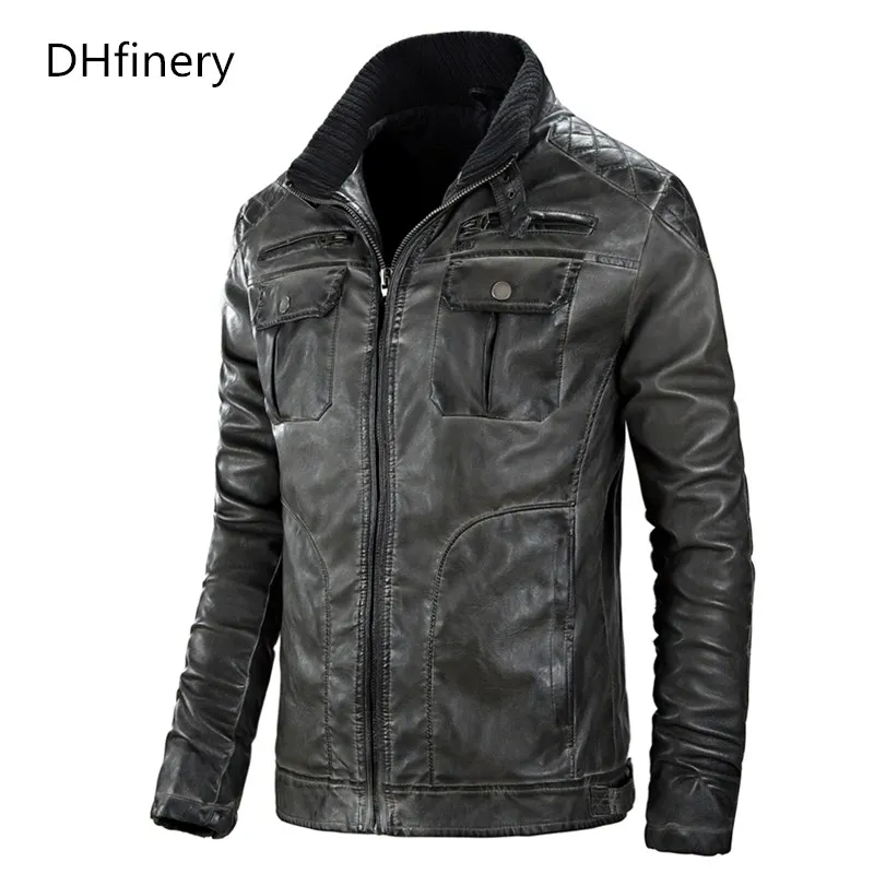 DHfinery кожаная куртка мужская Осенние и зимние теплые куртки мужской мотоцикл