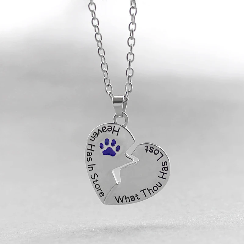Подвеска в форме сердца виде разбитого ожерелье Голубые кошки собаки лапы коготь
