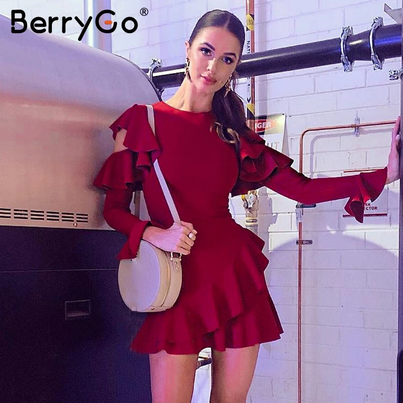 BerryGo сексуальное облегающее красное платье с оборками осень 2018 Повседневная