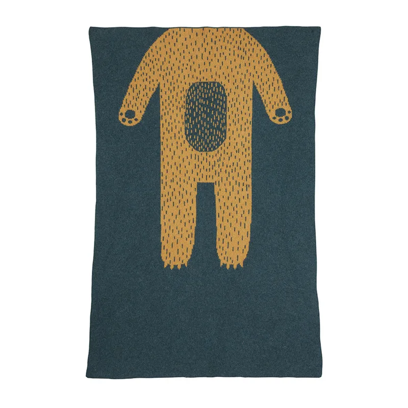 Dark green GUUUUO хлопковое Двухслойное вязаное одеяло, одеяло для новорожденных, одеяло для сна в детском саду, одеяло с медведем, теплое милое новое поступление - Цвет: Dark green