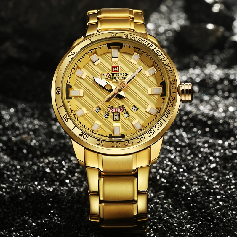 NAVIFORCE Men Gold Watch 3ATM Waterproof Quartz Watches Men's Golden Full Steel Clock Date Luxury Wristwatch Relogio Masculino | Наручные
