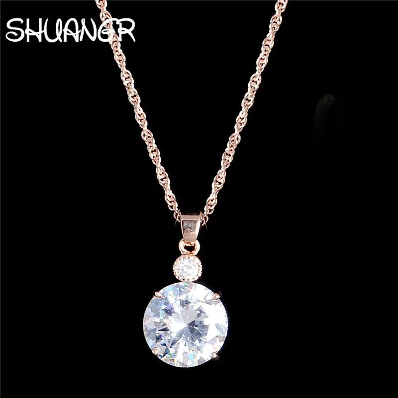 SHUANGR New Arrival Round Clear Crystal Set Gold Color Pendants Necklaces /Earrings Stud 2pcs Jewelry Set/Arete H327 | Украшения и