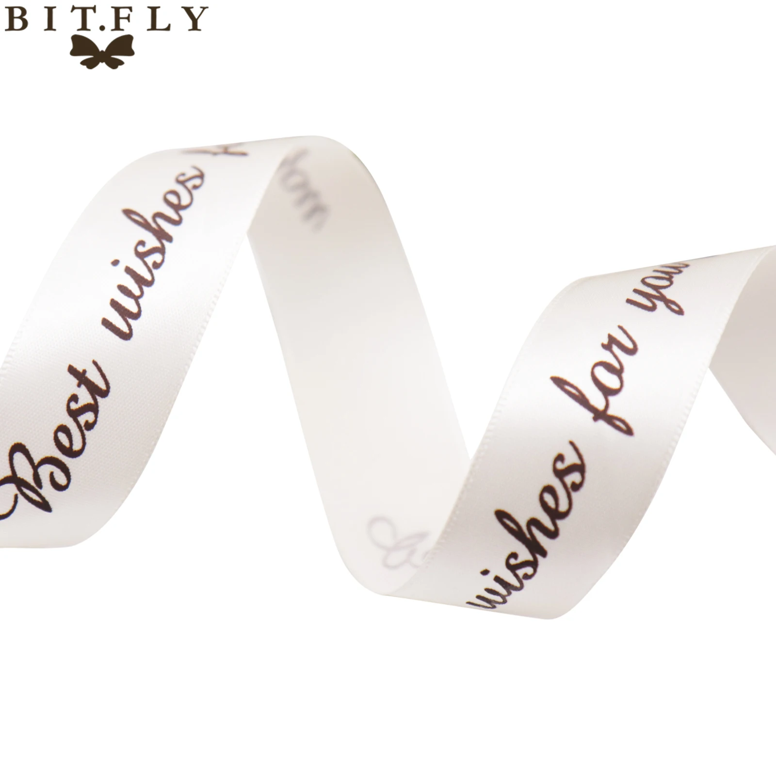 Лента для упаковки в подарок BIT. FLY 25 мм 10 ярдов с принтом надписью Best Wish Grosgrain