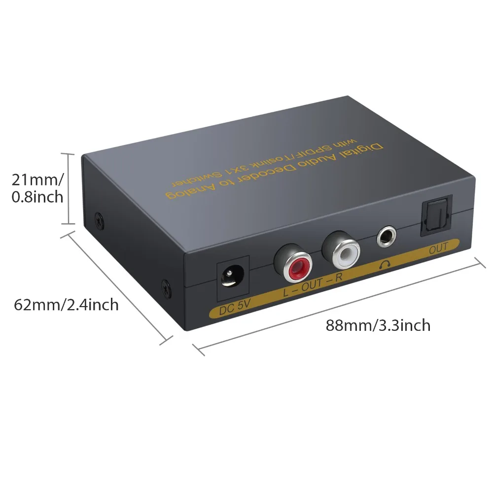 3 портовый оптический SPDIF Toslink на L/R RCA 5 мм стерео аудио с оптическим