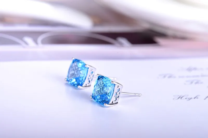 ZOCAI натуральный 5,0 CT синяя запонка с топазом серьги 18 K Белое Золото Au750 E00612
