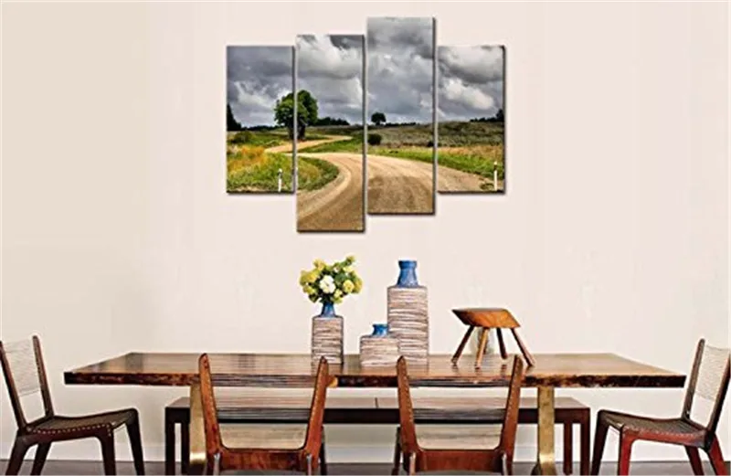 4 панели настенная живопись грунтовая деревенская дорога в деревню темное