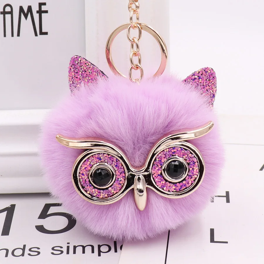 2019 Hot-selling cute owl Plush key fastener imitation rabbit hair ball bag hanging piece YSK047 | Key Chains