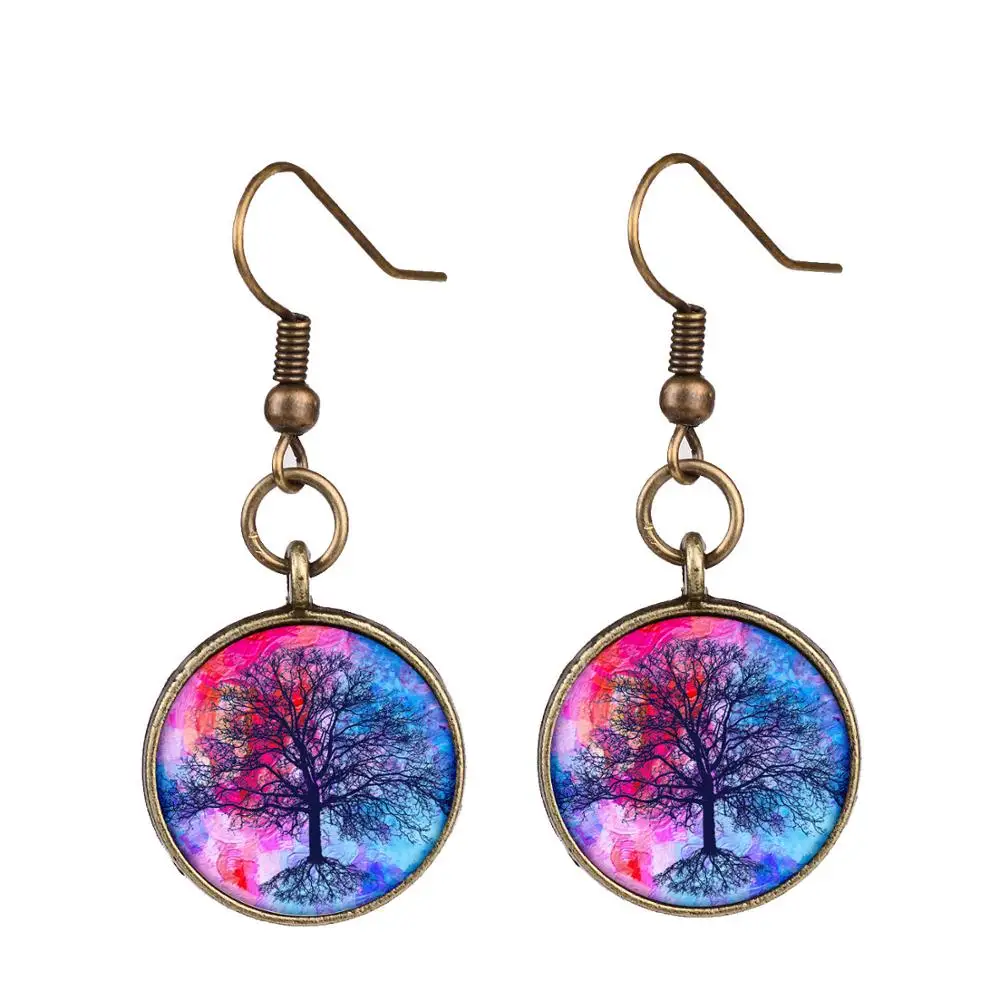 Азиатских уникальный дизайн Древо жизни Висячие серьги для Для женщин Акварель 3D