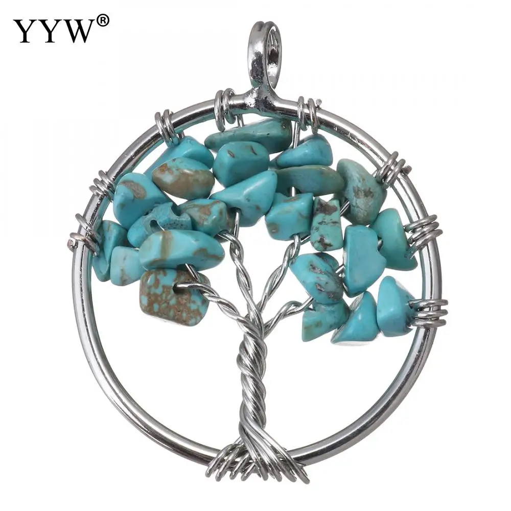 green turquoise Натуральный кристалл удачная подвеска с деревом жизни полудрагоценный камень сердолик женское ювелирное ожерелье модное ожерелье с подвеской подарок - Окраска металла: green turquoise