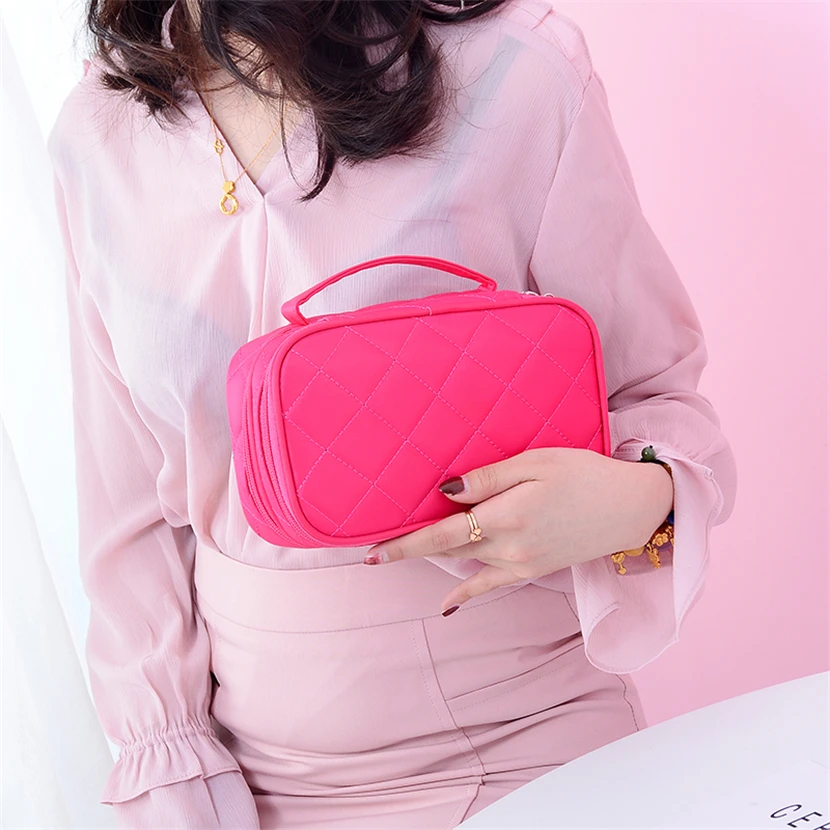 Модная сумка для макияжа с ромбовидной решеткой портативный дорожный органайзер