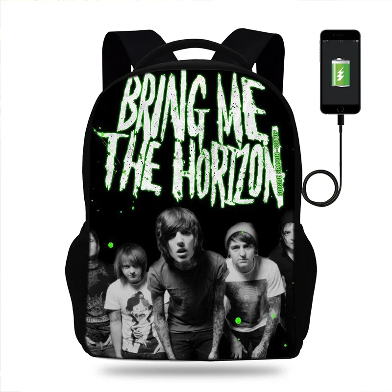 BMTH Bring Me The Horizon Backpack multifunction USB charging teenagers Men women's Laptop Bags Student Boy&ampGirl School backpack | Багаж
