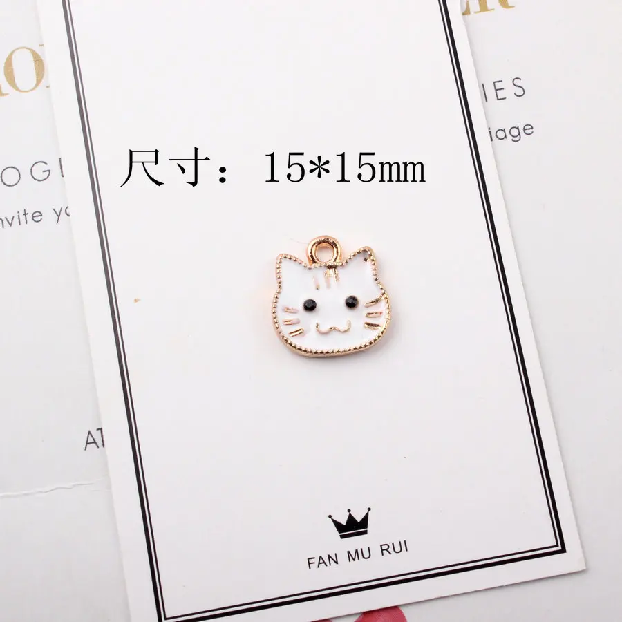 1 15X15mm 15*15 мм 10 шт. Подвески эмалевый сплав мультипликационный Кот каваи голова Кристалл DIY браслет ожерелье кулон масло падение ювелирные изделия подвески - Окраска металла: 1 15X15mm