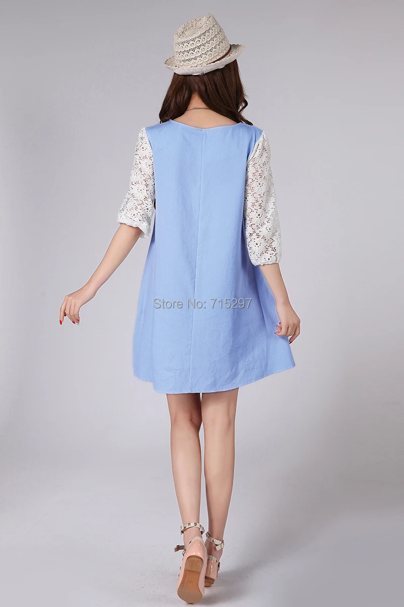 2014 Новое поступление большого размера кружевное джинсовое лоскутное свободное