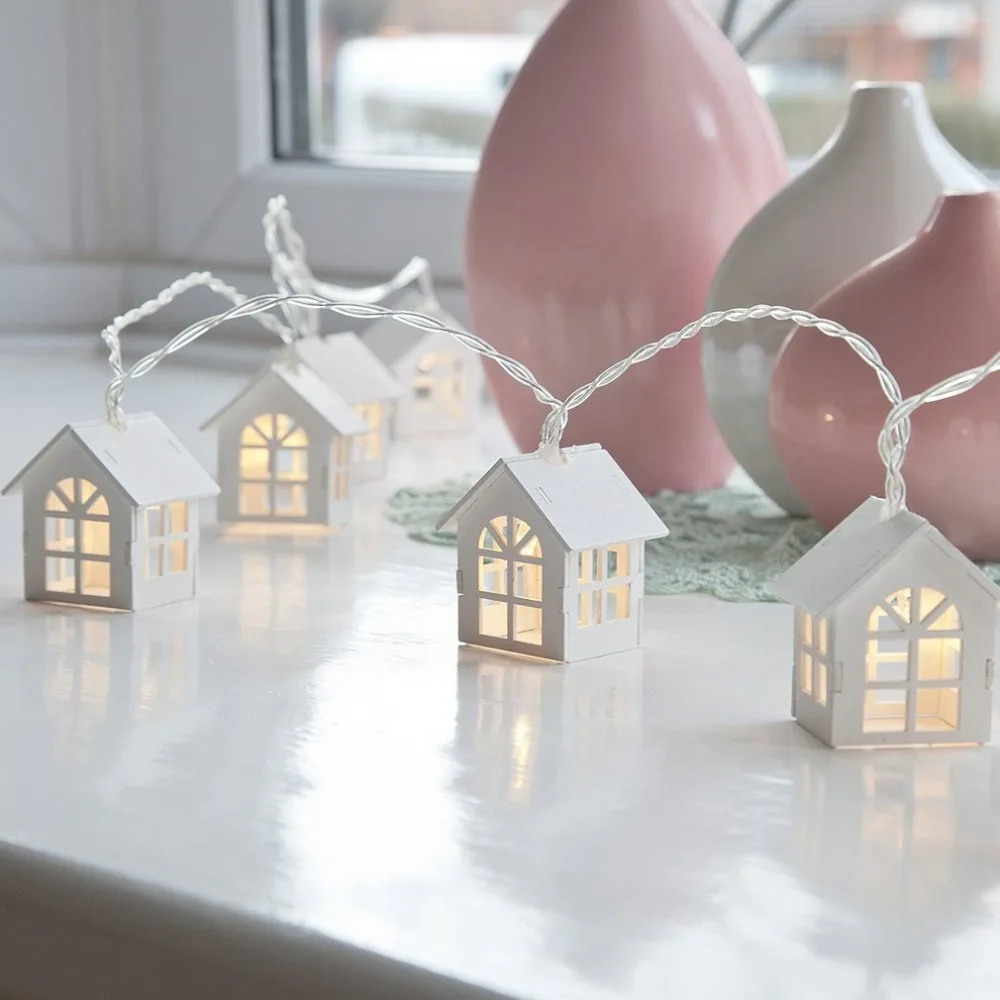 Европейский Стиль дом Форма Батарея Мощность Фея свет шнура стены окно сад