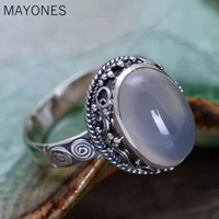 mayones 100 real 990 pure silver chalcedony flower rings for women mother lover gift retro fashion jewelry anillos