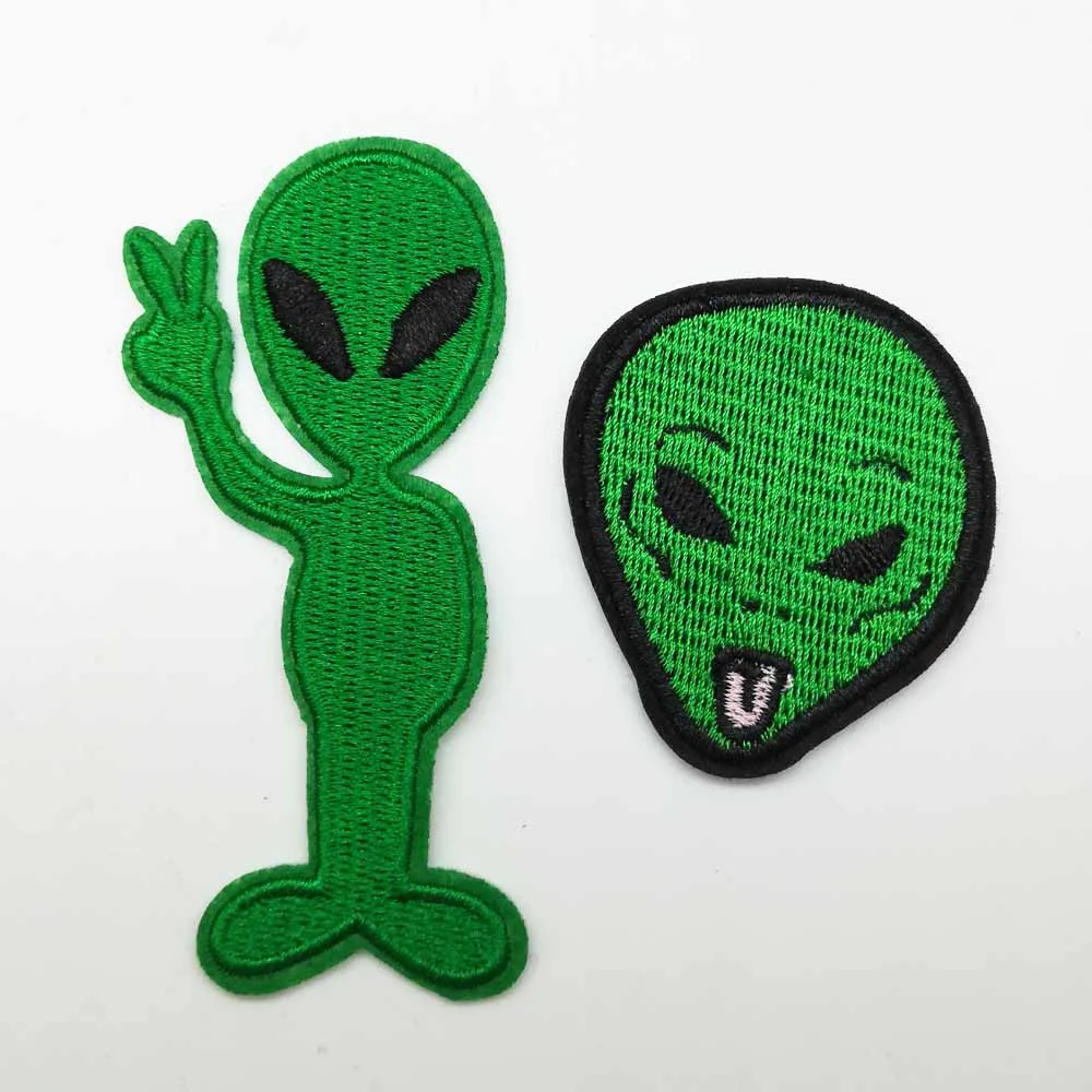 Мультяшные зеленые нашивки с инопланетянином утюгом вышитые для одежды наклейки