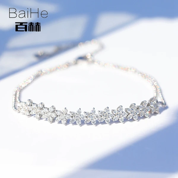 White Gold BAIHE Solid 14K желтое золото 1ct Сертифицированный H/SI натуральные Алмазы обручальные женские модные ювелирные изделия Подарочный браслет - Цвет камня: White Gold