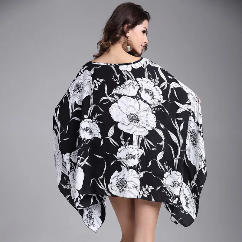 Женская Шифоновая Блузка Boho Повседневная Свободная блузка черного цвета с