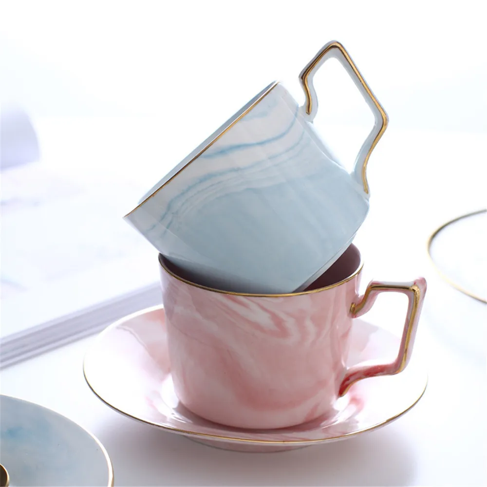 Marbled Ceramic Tea Cup and Saucer Set Scandinavian Coffee Suit Handpainted Gold Rim Couple Milk Mug | Дом и сад