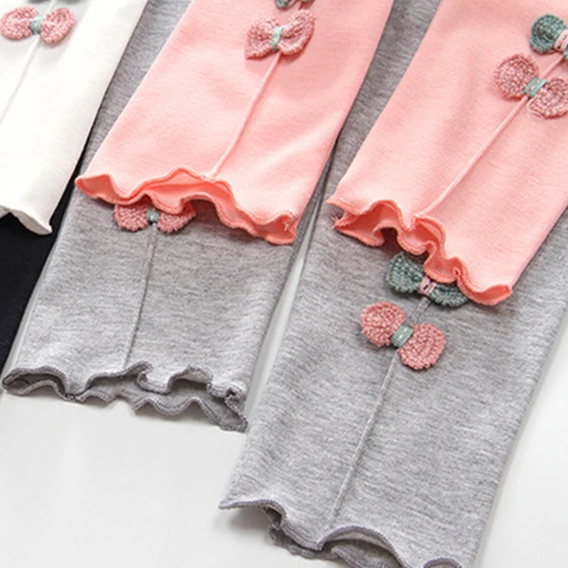 2019 модные однотонные леггинсы с цветочной аппликацией для девочек милые длинные