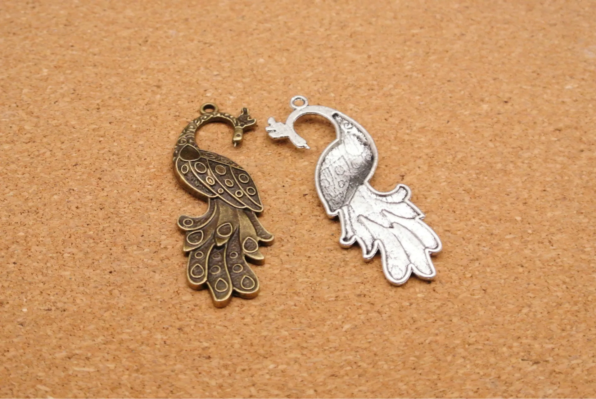 

50pcs peacock Charms 27*11MM Pendant Vintage Antique Bronze Silver Zinc Alloy Fit Handmade earring bracelet necklace festival
