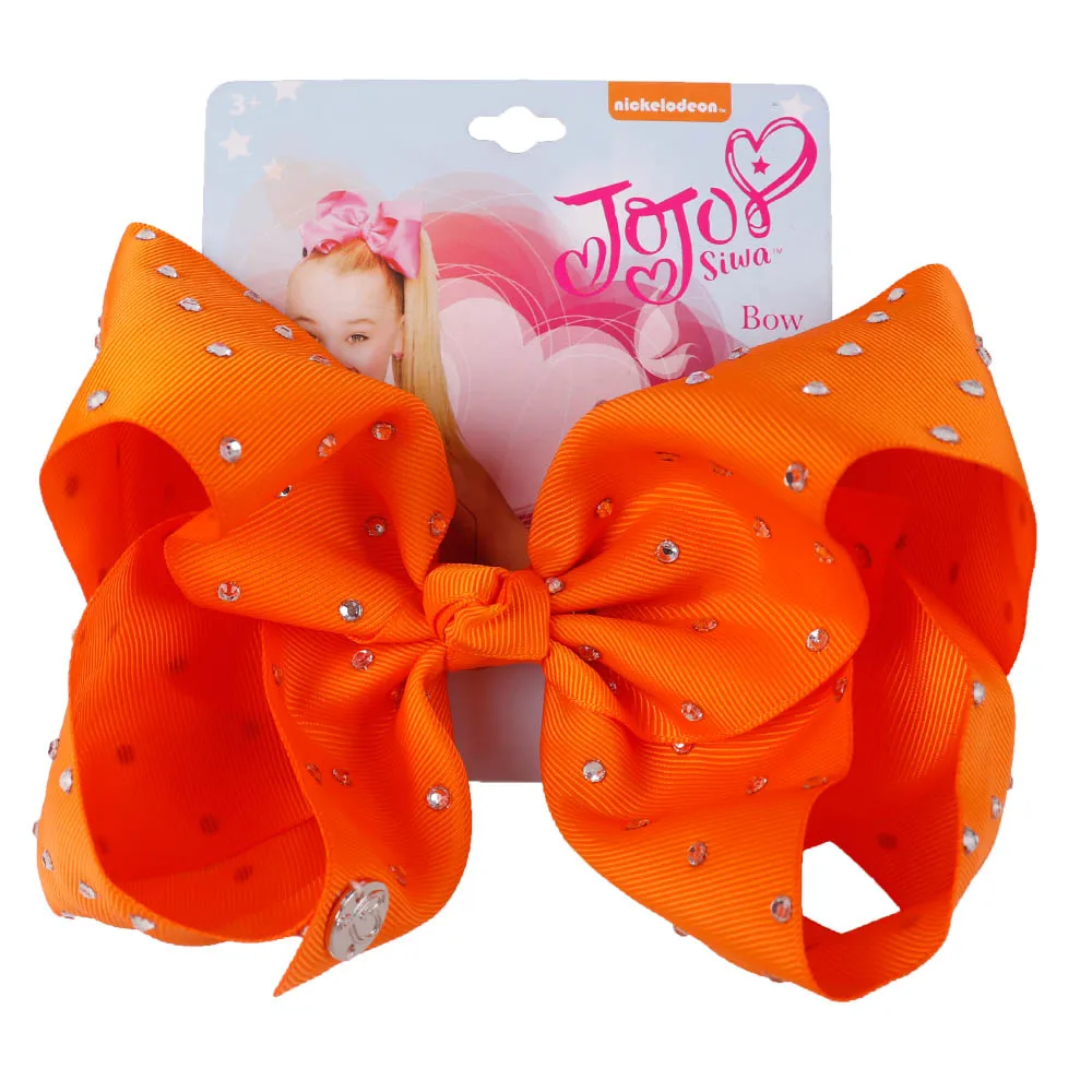 orange " Jumbo Полный Стразы бант для волос сплошная корсажная лента зажим для волос Крокодил заколки головной убор бант для девочек аксессуары для волос - Цвет: orange