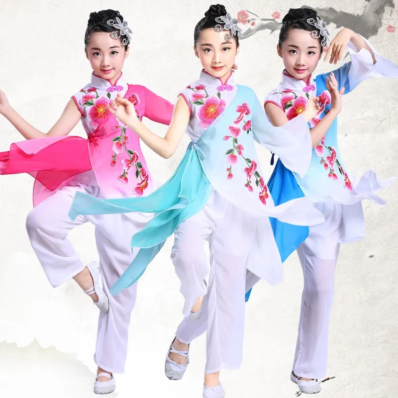 Chinese style Hanfu children fan dance costume girls Yangko dance clothes umbrella dance classical dance costumes chinese style hanfu yangko dance clothes squares fan dance national dance clothes stage dance costume