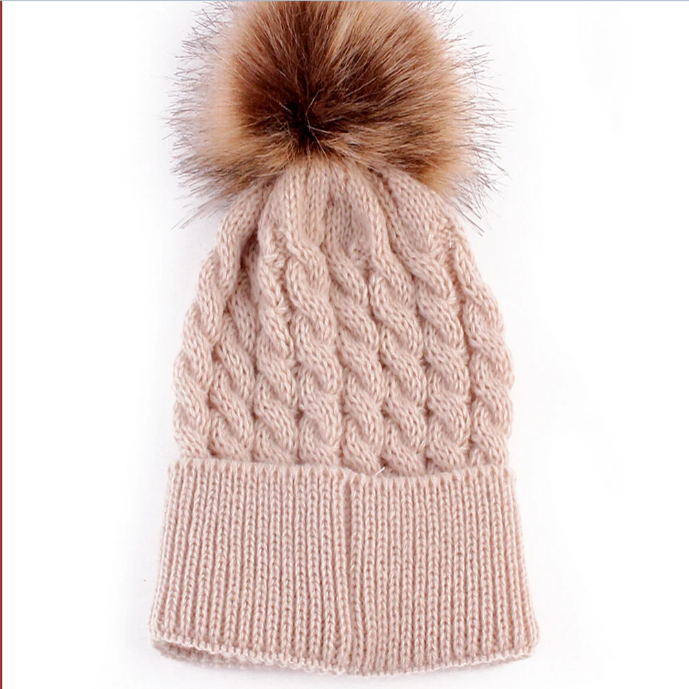 Cute Baby Girls Boys Warm Winter Knit Beanie Fur Hats Red Black White Khaki Gray Crochet Ski Knitted Ball Caps Accessories | Детская