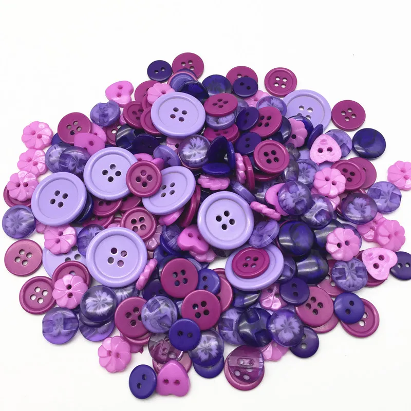 Purple Mix 100 шт Ассорти Круглый цветок сердце смолы пуговицы искусство ремесла открытки, скрапбукинг шитье 9-23 мм Фиолетовый натуральный зеленый - Цвет: Purple Mix