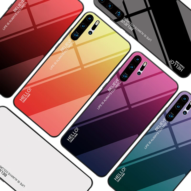 Градиентный телефонный чехол для huawei P Smart плюс Y7 Y6 Prime P30 P20 Lite Стекло крышка чехол для Honor 20 Pro10i 20i 8C 8X 7A 7C