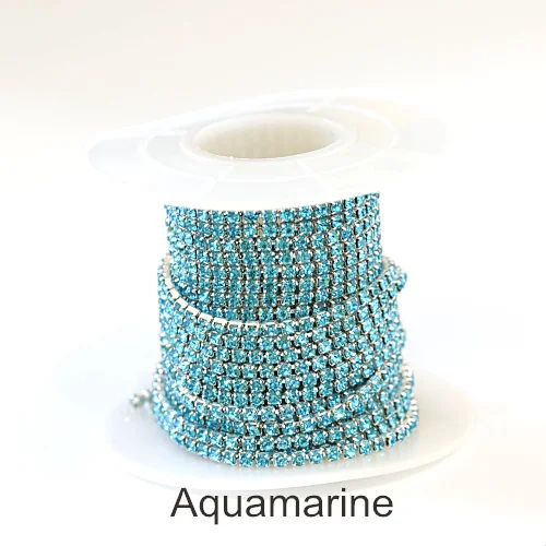 Aquamarine SS6, 1 ярд, 5 ярдов, Красочные Стразы, цепочка, стекло, ПРИШИТАЯ отделка, с серебряным интенсивным коготком, для украшения своими руками, F0091 - Цвет: Aquamarine