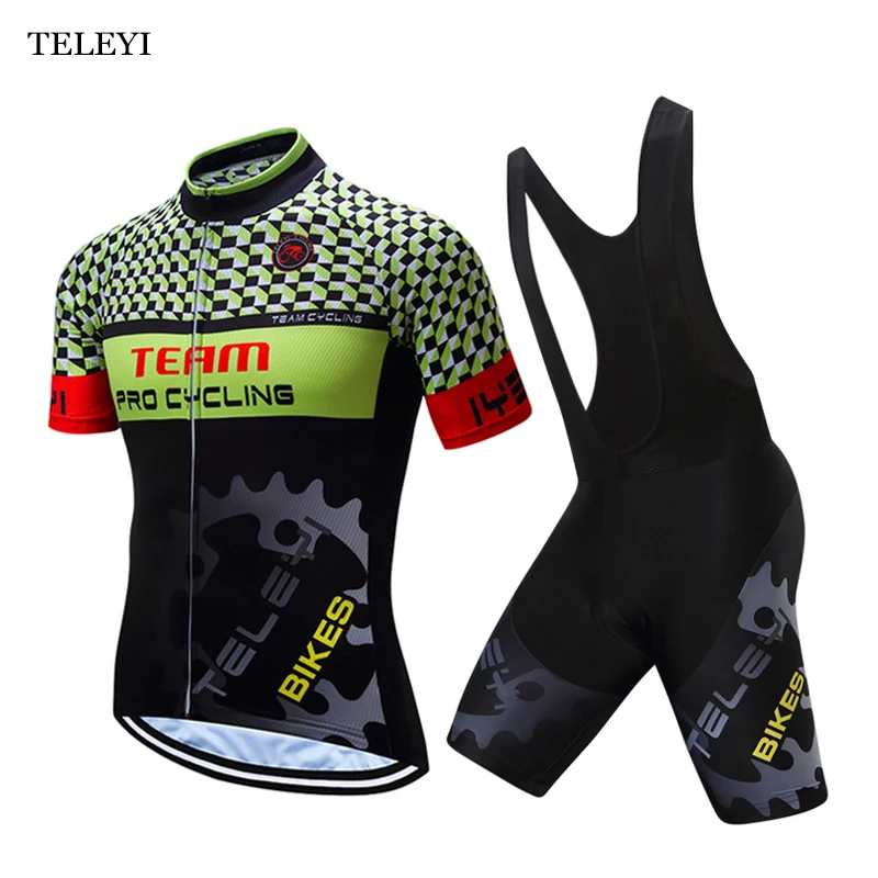 

TELEYI Team Ropa Ciclismo Mens Cycling Jersey Bike Short Sleeve Top Shirt Clothing Bicycle Sportswear Bib Shorts Sets S-4XL